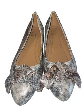 YOKI Women's Snakeskin Print Geneva-47 Ballet Flat Size 9 Point Toe Bows